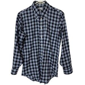 Manhattan Contemporaries Men’s 15.5-32 Plaid Blue Long Sleeve Shirt Vintage